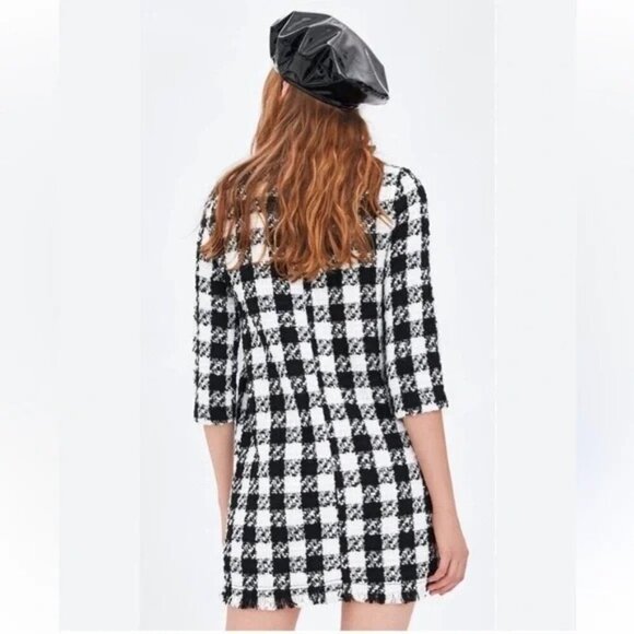 Zara Plaid Textured Tweed Checkered Dress - Picture 2 of 13